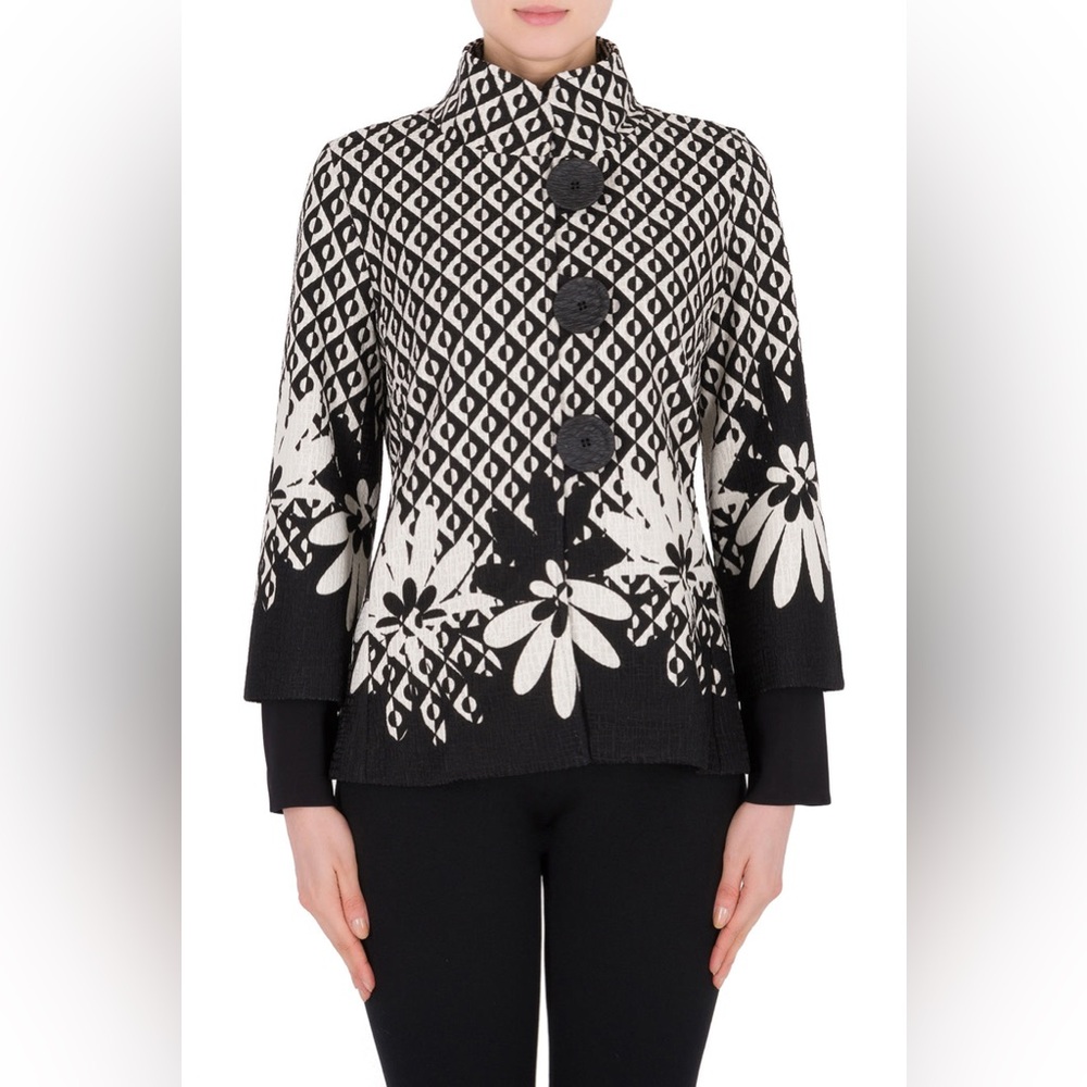 Joseph Ribkoff Black and White Floral Cardigan